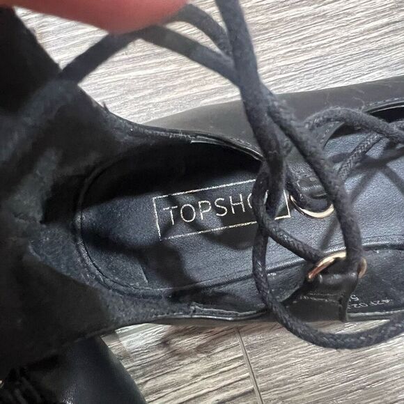 Topshop Ghillie Black Pointed Toe Lace Up Flats - Picture 4 of 6